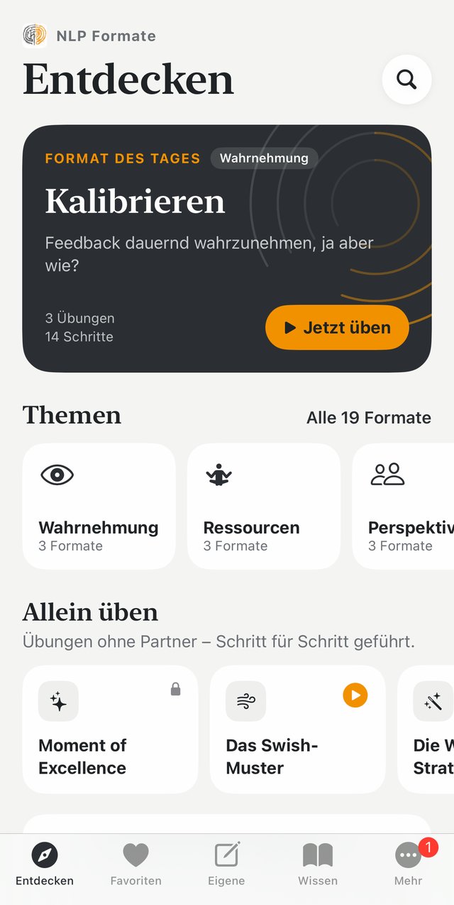 NLP Formate – Startbildschirm
